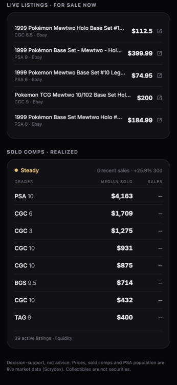 Live listings & graded ladder